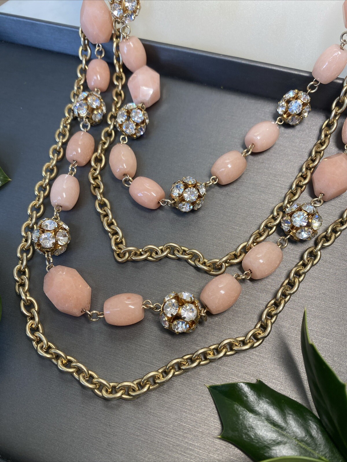Vintage Necklace Estate Jewelry Pre-Owned Pink Gem Unusual Layered Sautoir