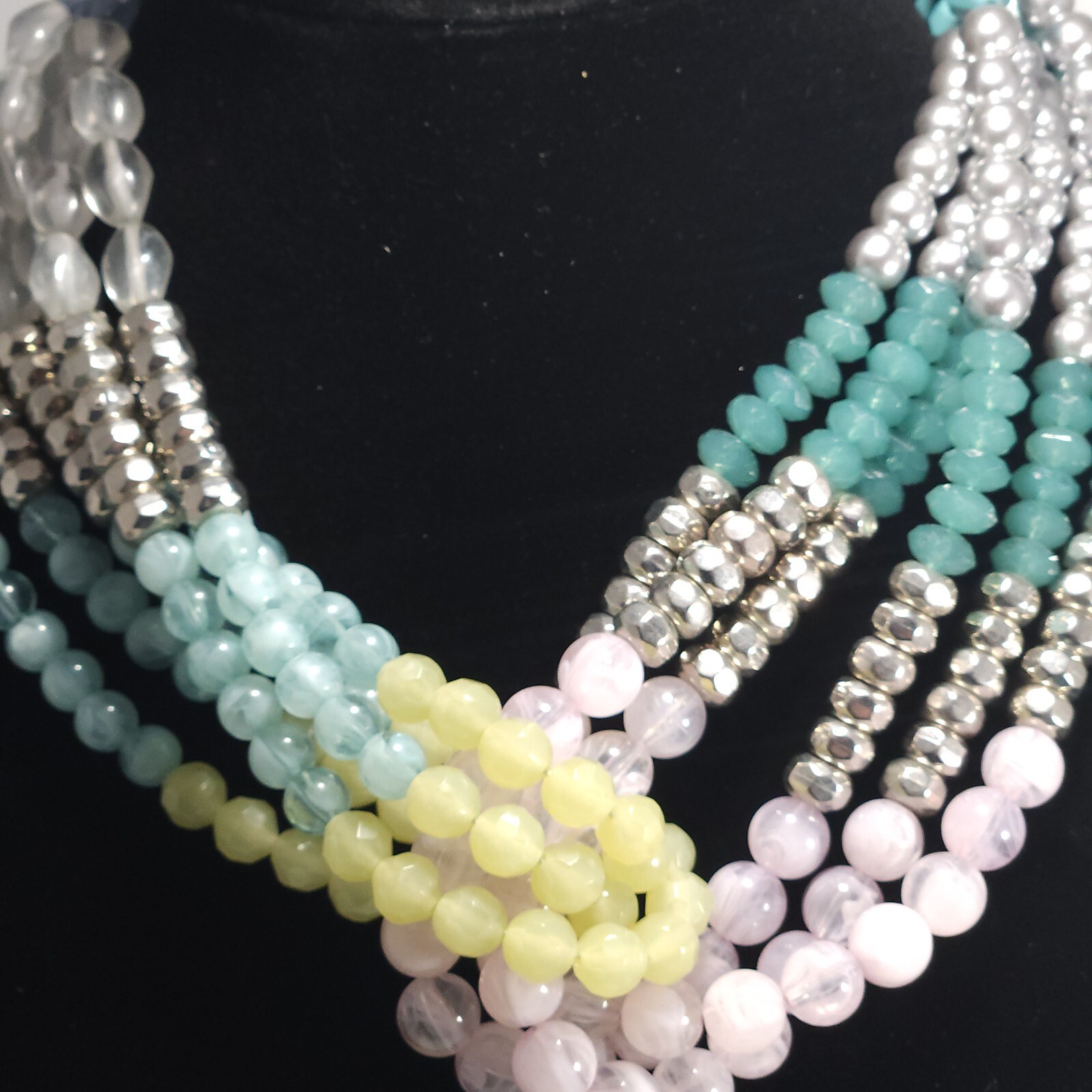 Pastel Multi Strand Lydell NYC Beaded Statement Bib Necklace 18.5 Inch