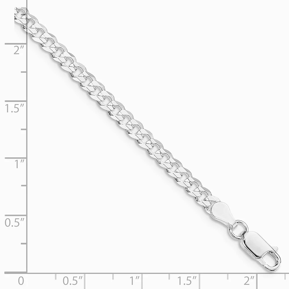Sterling Silver Rhodium-Plated 3.8mm Flat Curb Chain Bracelet 7″-9″
