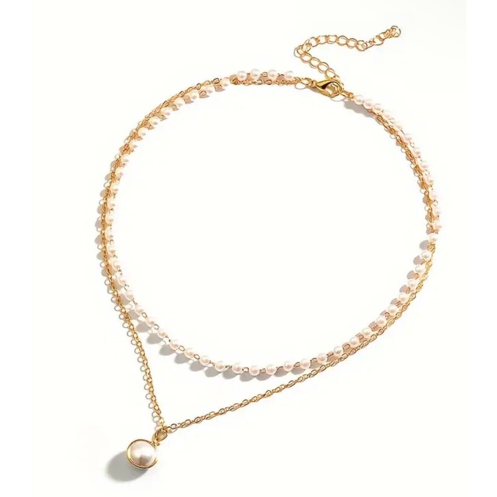 Gold Tone Necklace Bracelet (2 Piece Set) Faux Pearl Trendy Chic Fashion NEW