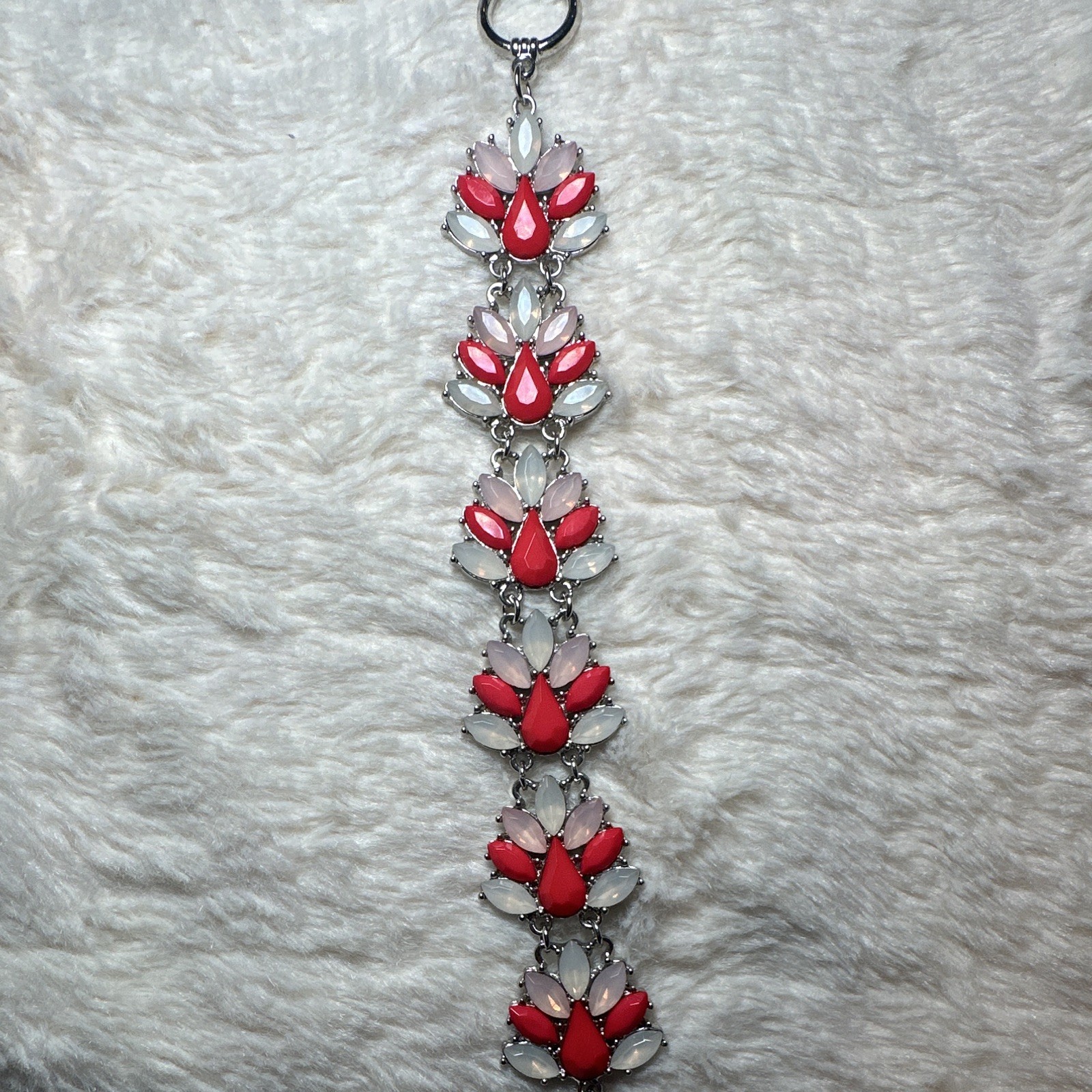 Charming Charlie Silver Tone Pink Flower Dangle Charm Link Toggle Bracelet