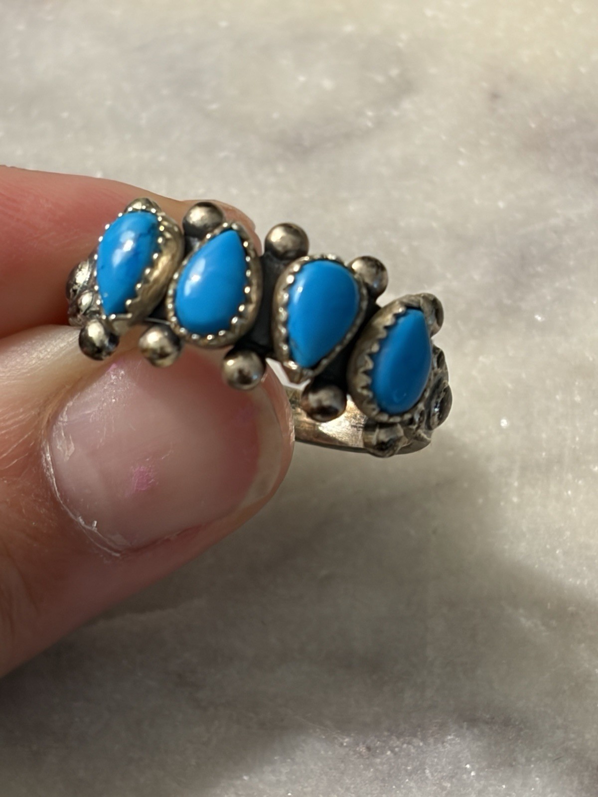 Vtg Wheeler Co. 4 Stone Turquoise Row Ring Sterling Silver 10.5 Boxed