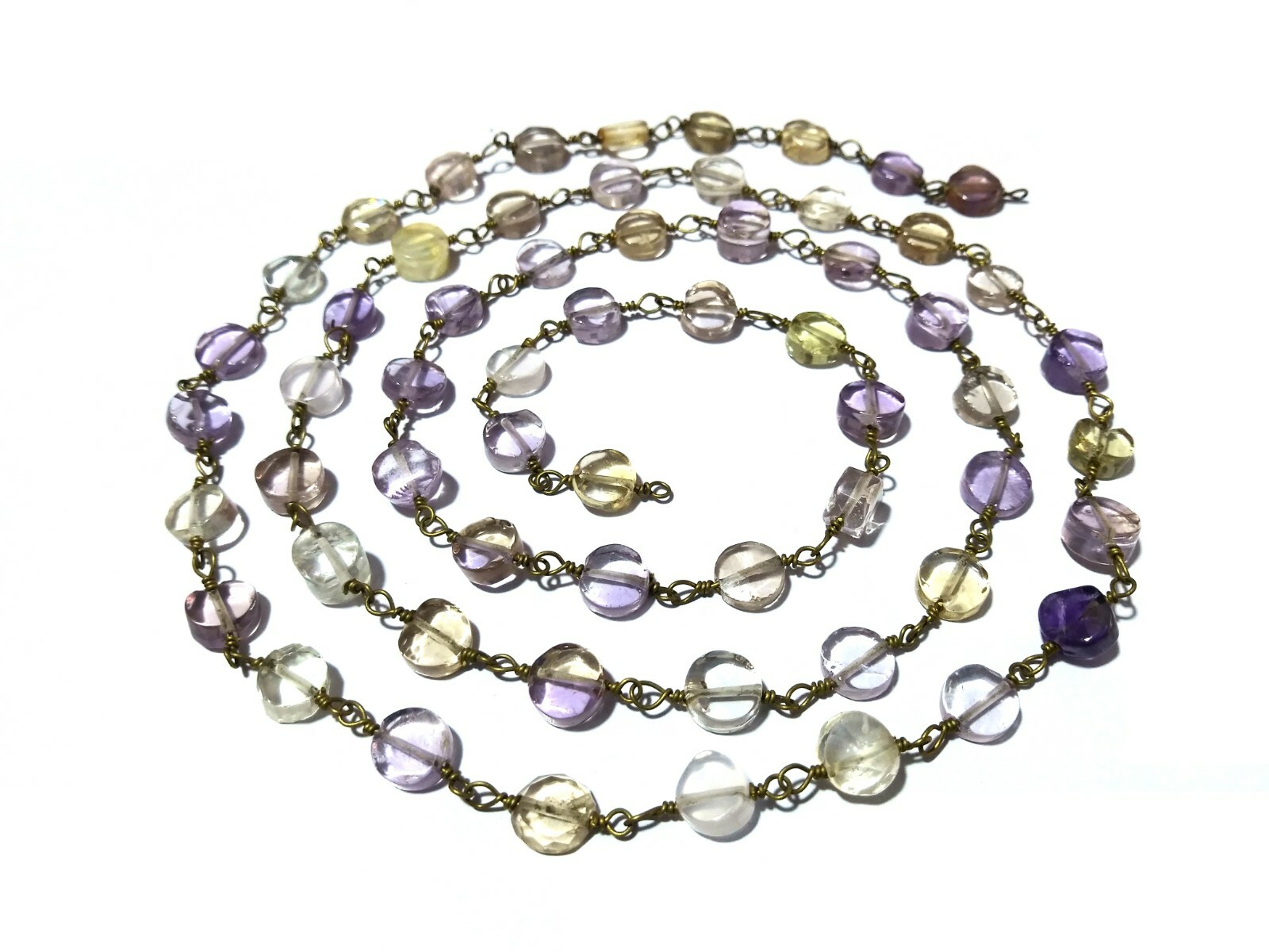 Ametrine Coin 5-7mm Rosary Beaded Chain 24k Gold Plated Wire 10 Feet Natural