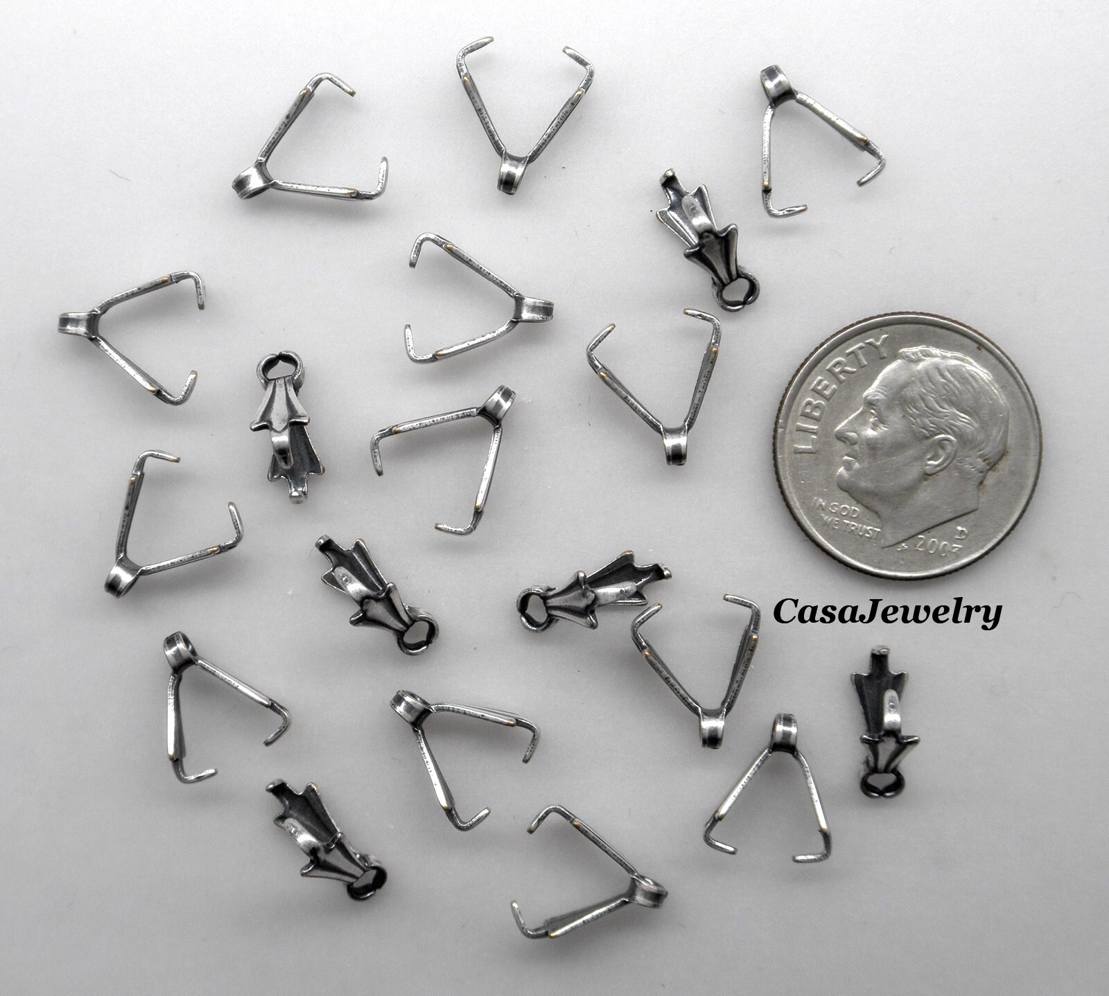 #3246 ANTIQUED STERLING SILVER PLATED CRIMP STYLE BALE W/HANG RING – 18 Pc Lot