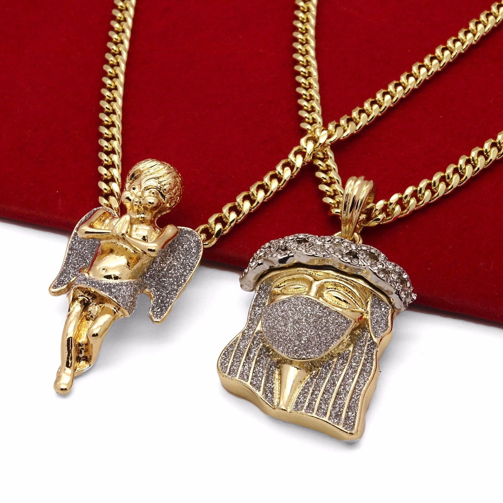 Gold Plated High Fashion JESUS & ANGEL Cubic-Zirconia 30″ & 24″ Cuban Chain