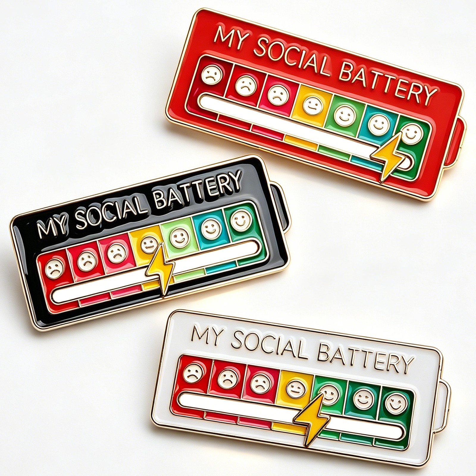 3pack My Social Battery Interactive Mood Enamel Pin NEW