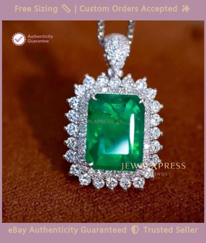 Handmade! 2.00CT Emerald Cut Natural Emerald & Diamond Halo Pendant 14k Gold