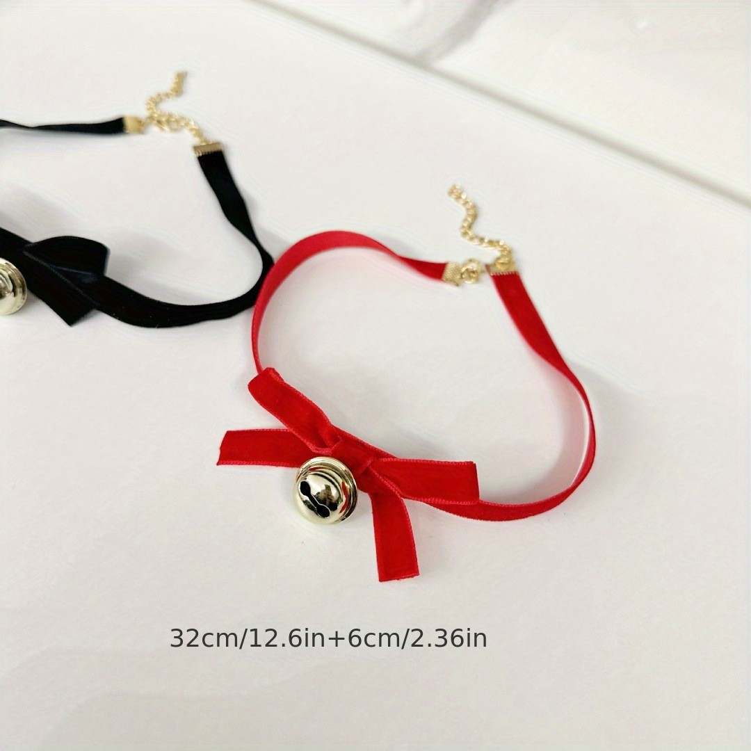 Christmas Red Velvet Bow Choker Necklace with Bell