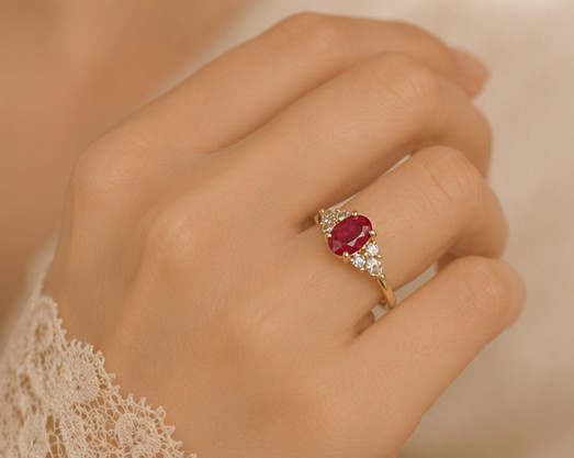 2.44 Ct Oval Cut Natural Ruby Diamond Engagement Ring 14K Solid Yellow Gold