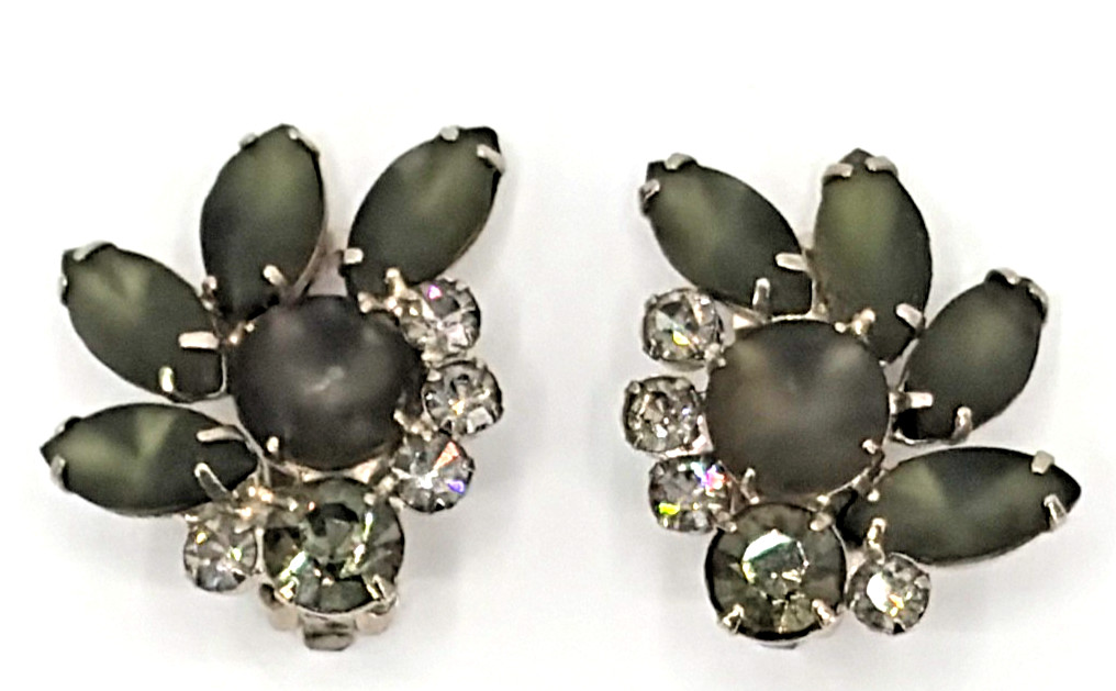 JULIANA Frosted Olive Green Navettes Set Bracelet Brooch Earring Ref# 1372, 6420