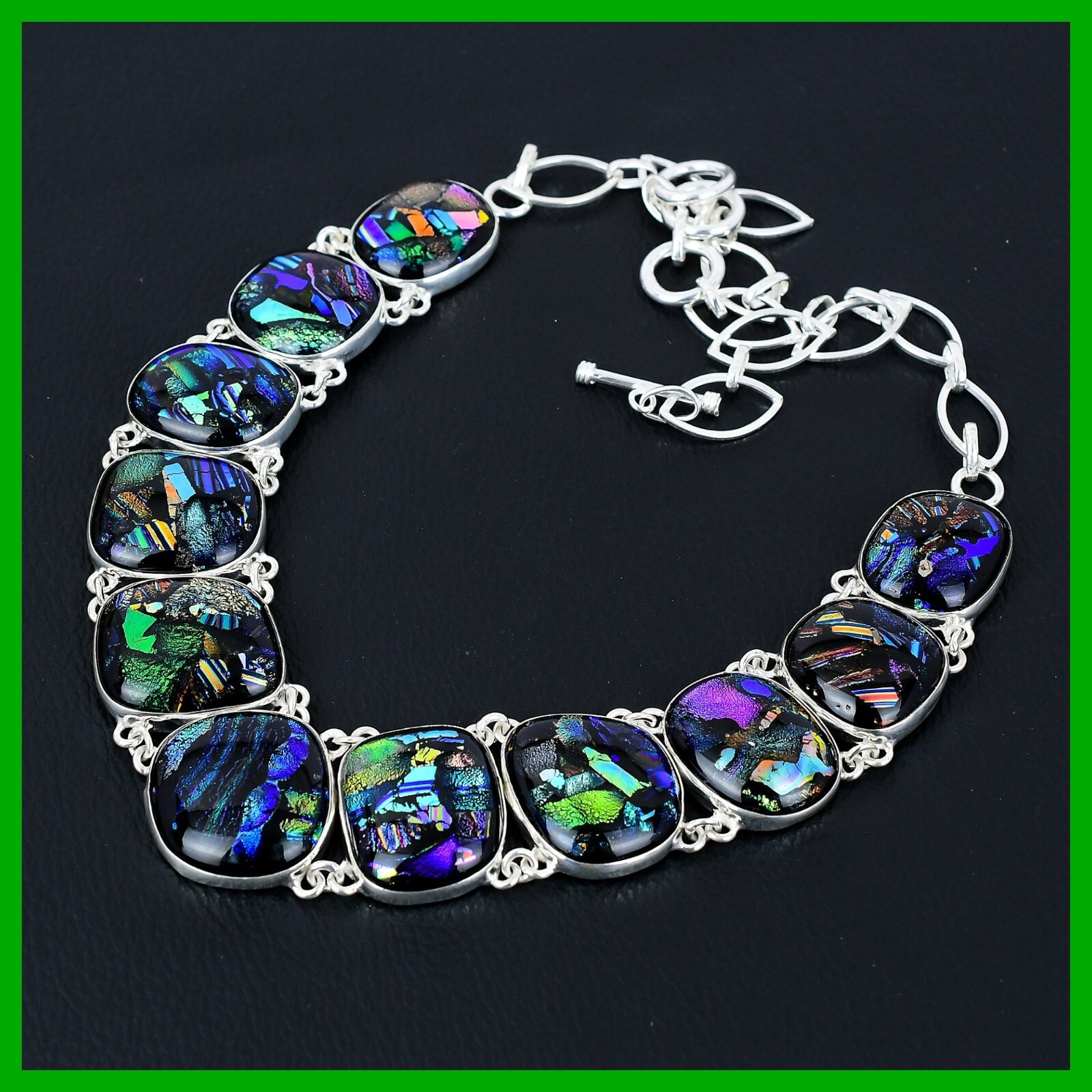 American Dichroic Glass Gemstone 925 Sterling Silver Chain Boho Necklace Jewelry