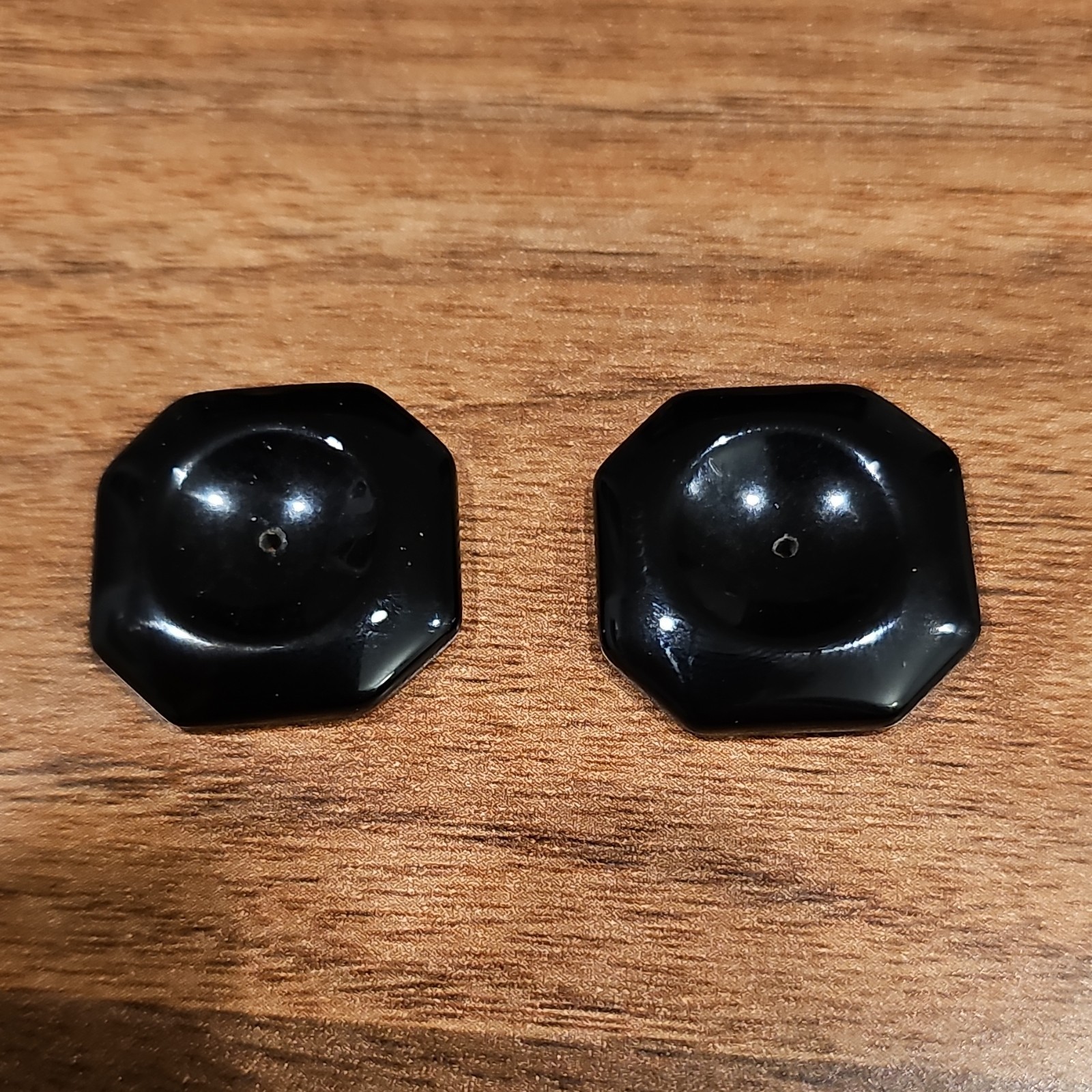 Black Octagon Plastic Beads Smooth Center-Drilled 1mm Hole Lot of 2