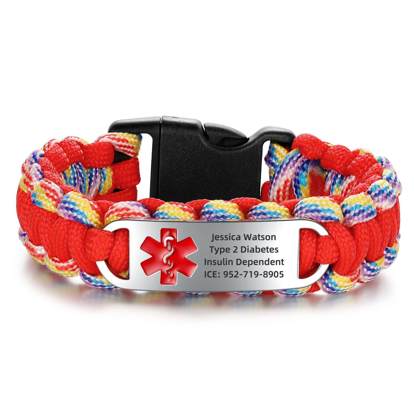Free Engraving Medical ID Bracelet Paracord Stainless Steel Emergency Wristband
