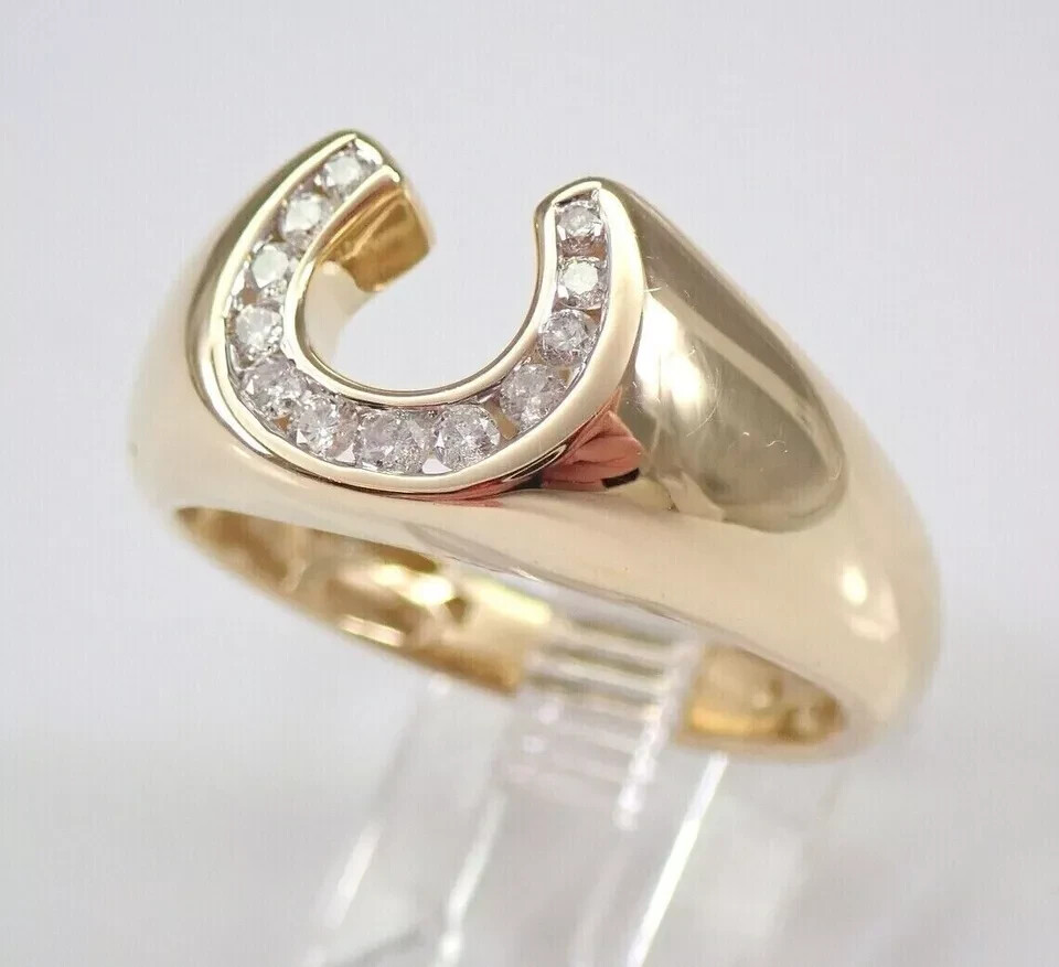 1.00Ct Lab Created Diamond Men’s Wedding Horseshoe Ring 14K Yellow Gold Plated