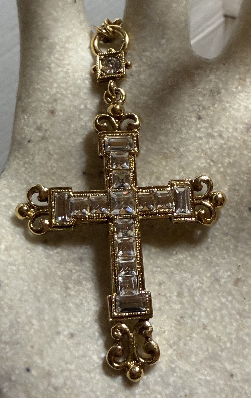 The Vatican Library Collection Cross Chain Necklace Goldtone Cubic Zirconia