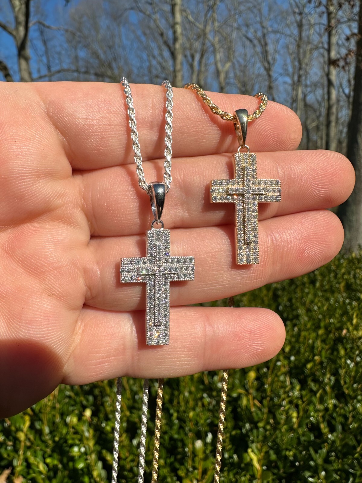 0.89ct VVS Real Diamond Iced Cross Pendant Natural 925 Silver Necklace Pendant