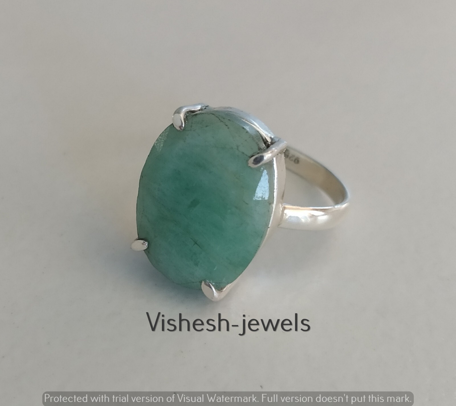 Solid 925 Sterling Silver Natural Emerald Gemstone Ring Jewellery S US 8 VJ-392