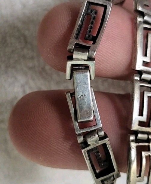 STERLING SILVER GREEK KEY BRACELET 8″ EXCELLENT VINTAGE .925 STAMPED 12 grams