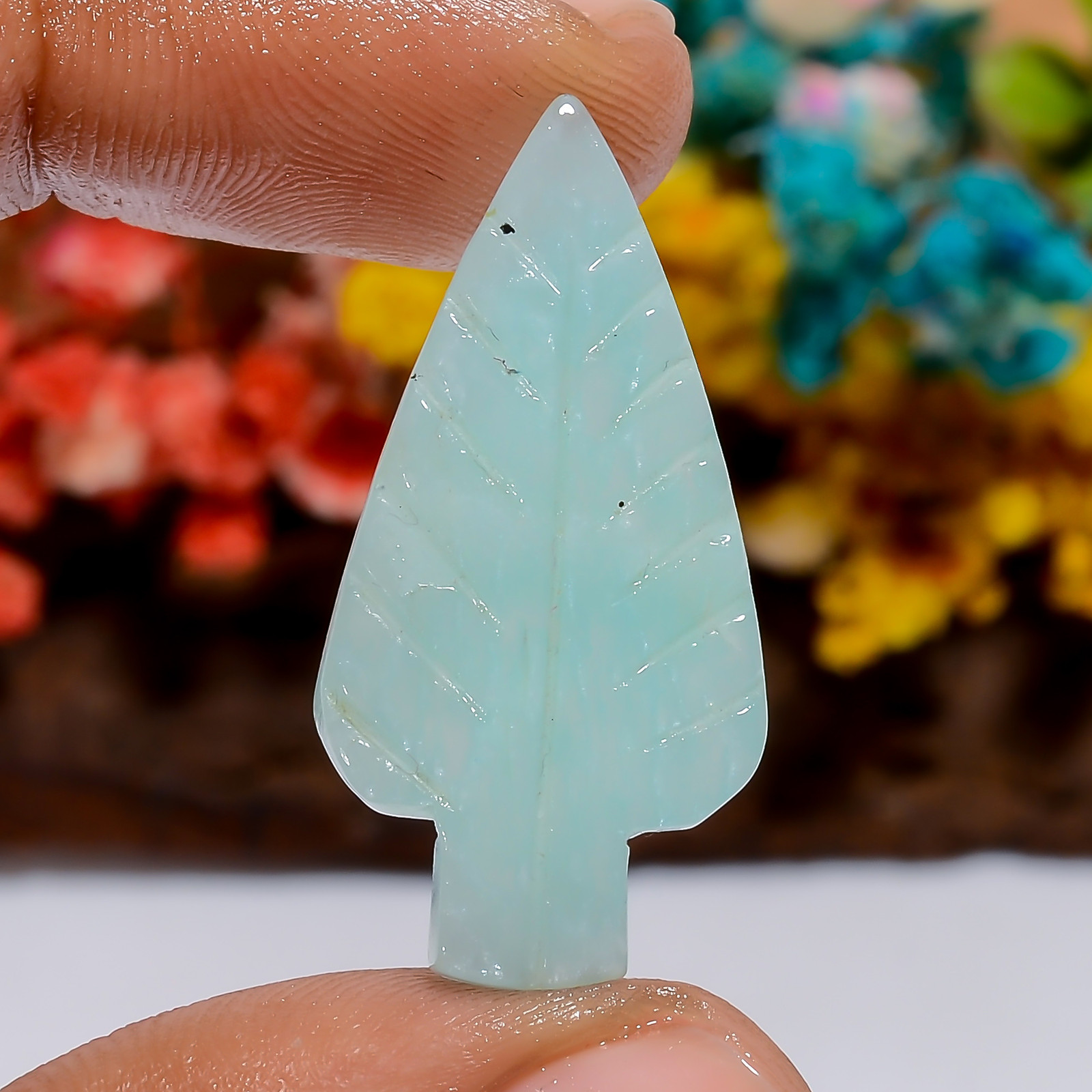 15 Ct Natural Leaf Amazonite Carved Loose Gemstone Pendant Making 31X15X3 mm
