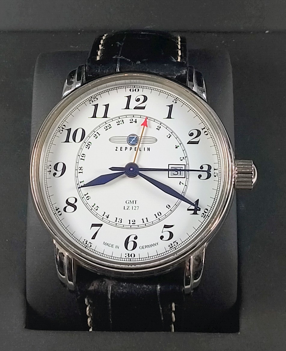 Zeppelin GRAF 42mm GMT White Dial SS Case German Quartz Men’s Watch LZ127