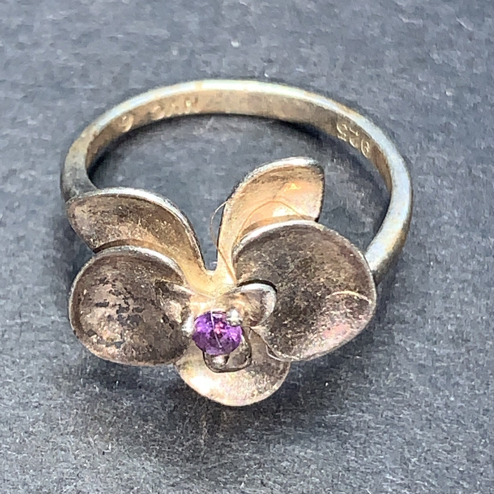 STERLING SILVER 925 Lot Ring X43 NVC Vintage Dogwood Flower Amethyst Center Sz6