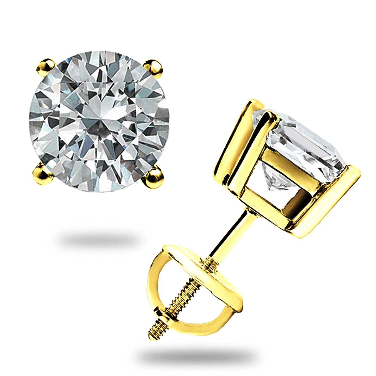 4.0 Ct TW Moissanite Solitaire Stud Earrings 14K Yellow Gold Certified FL/D Gift