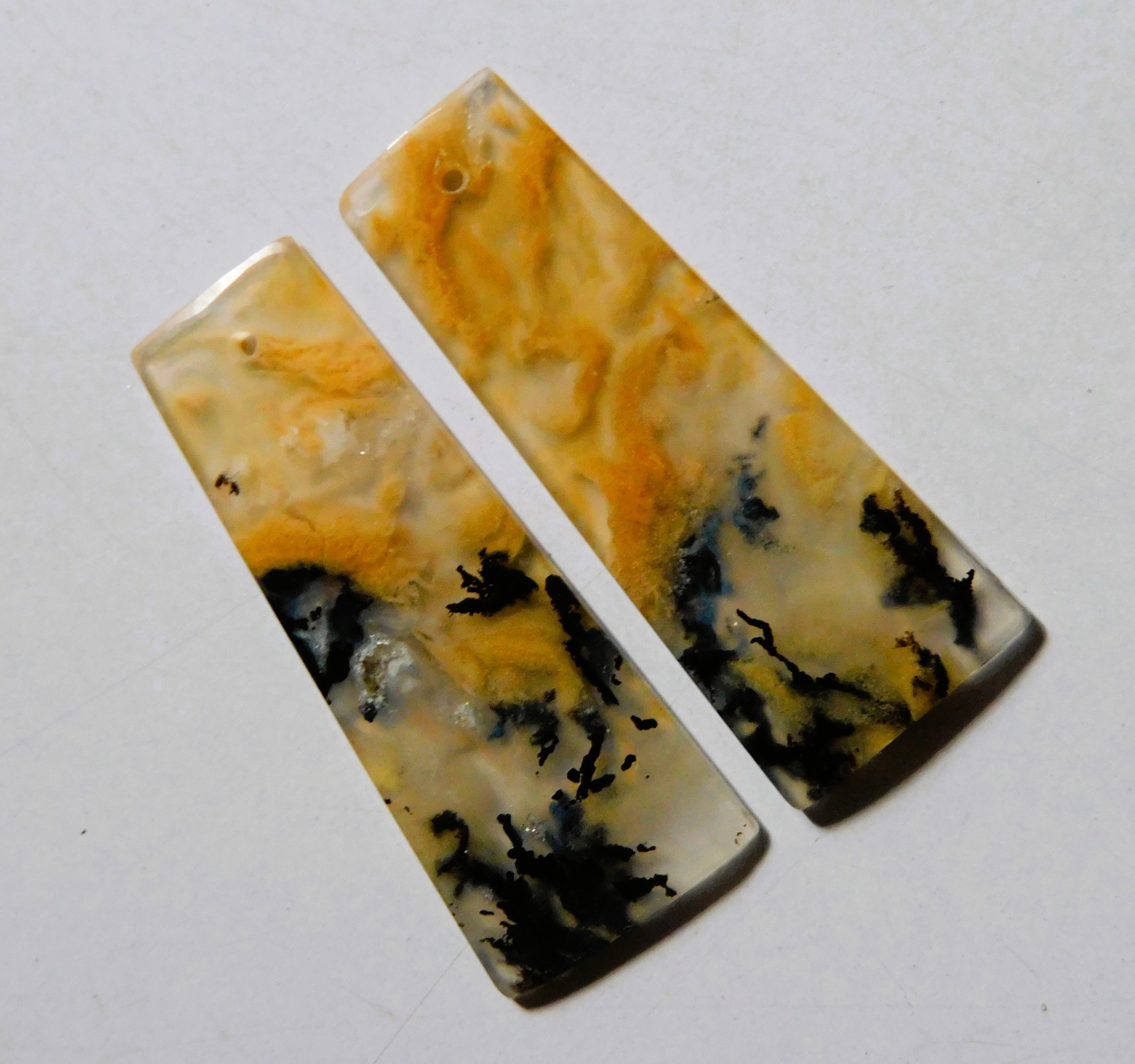 17.95 Cts Natural Tiger Dendrite Drilled Cabochon Match Pair Gemstone 34X13.5MM