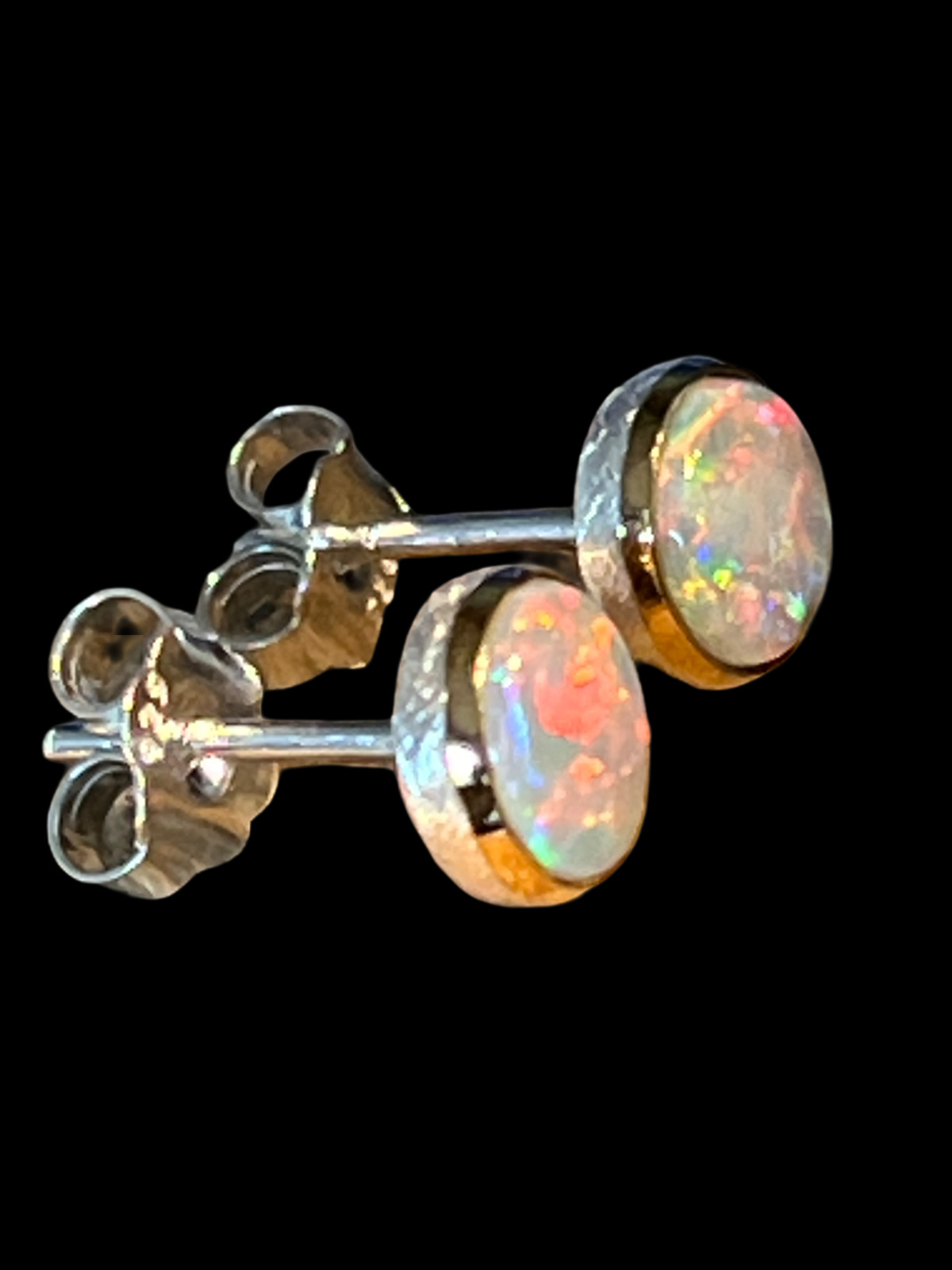 Black Opal Harlequin in 18Kt Gold Vermeil Setting Sterling Silver Stud Earrings