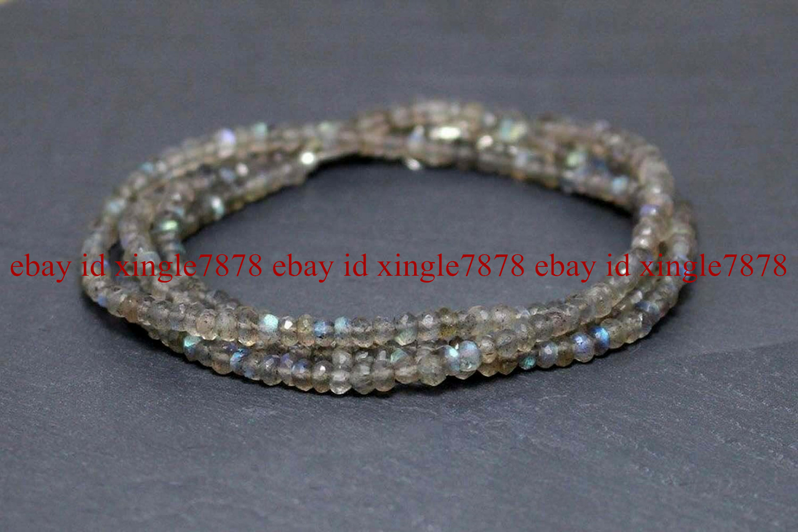 3MM NATURAL LABRADORITE GEMSTONE ROUNDEL FACETED BEADED NECKLACE