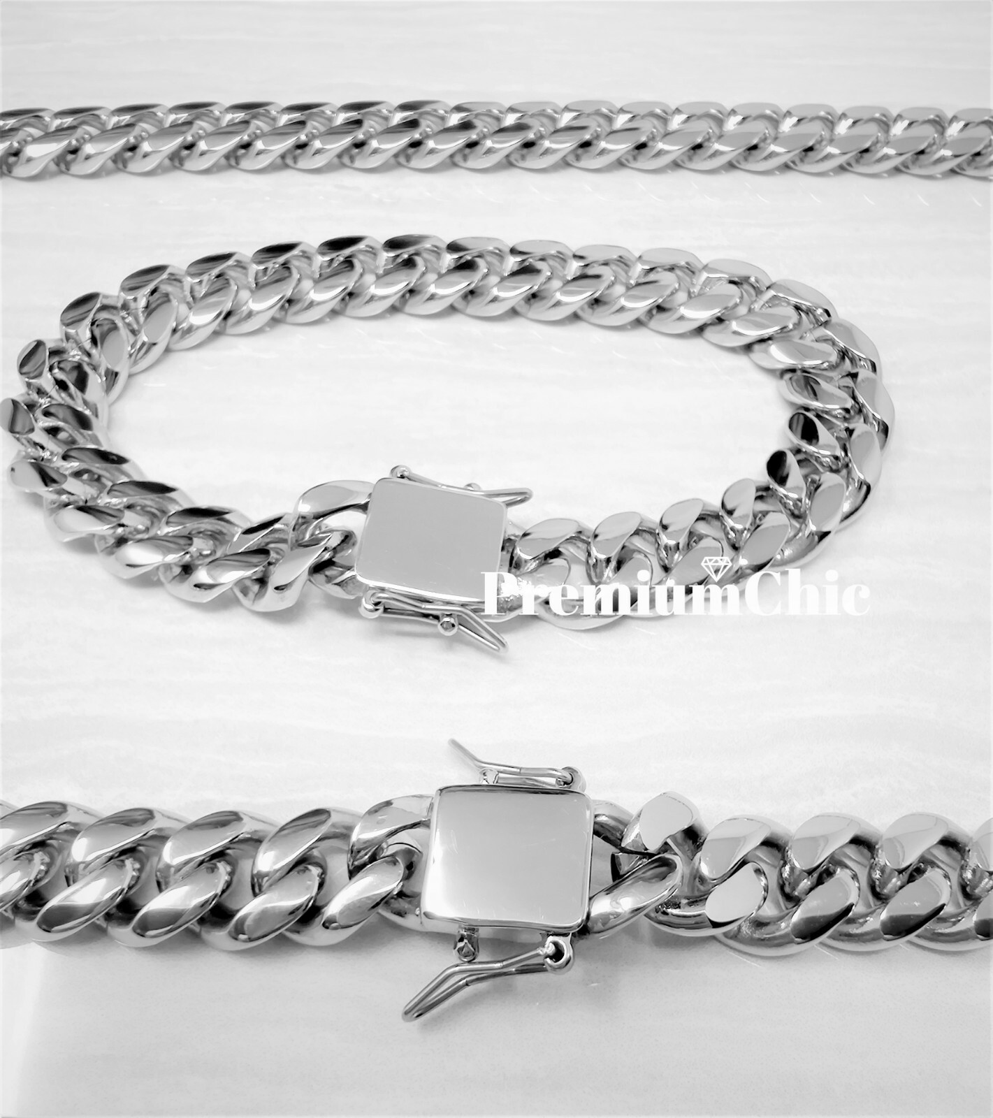 COMBO SET Miami Cuban Necklace & Bracelet Solid Stainless Steel Hip Hop Jewelry