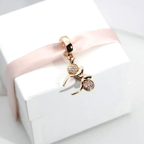 Authentic Pandora Dangle Disney Rose Pink Parks Minnie Headband Ears Cz o Charm