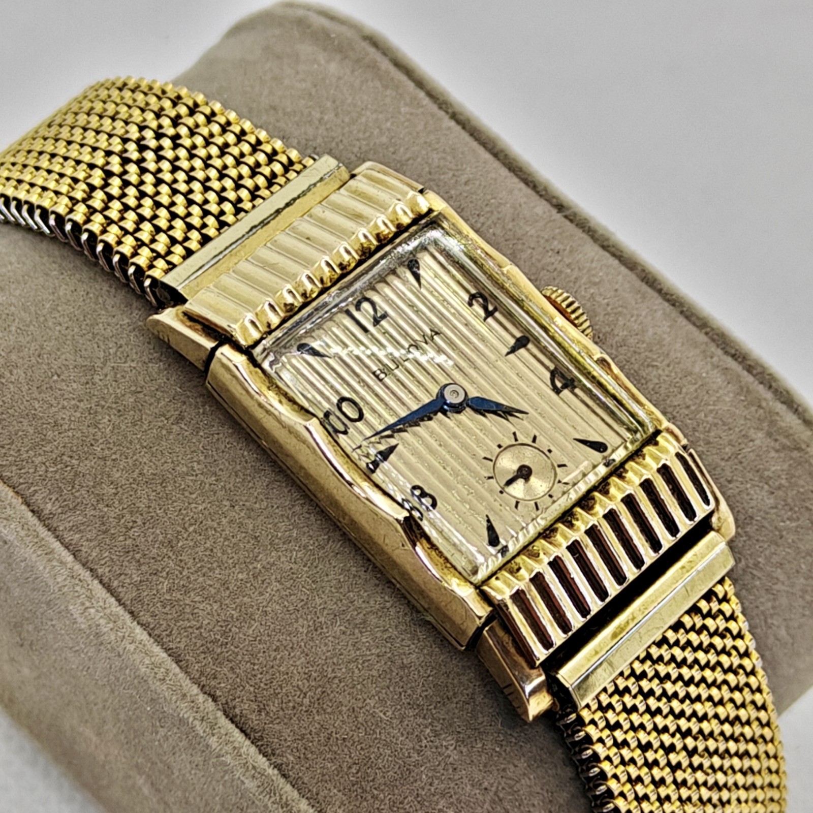 Vintage 1950 Bulova Academy Award T Men’s Watch 10K GF Curtain Dial 21J