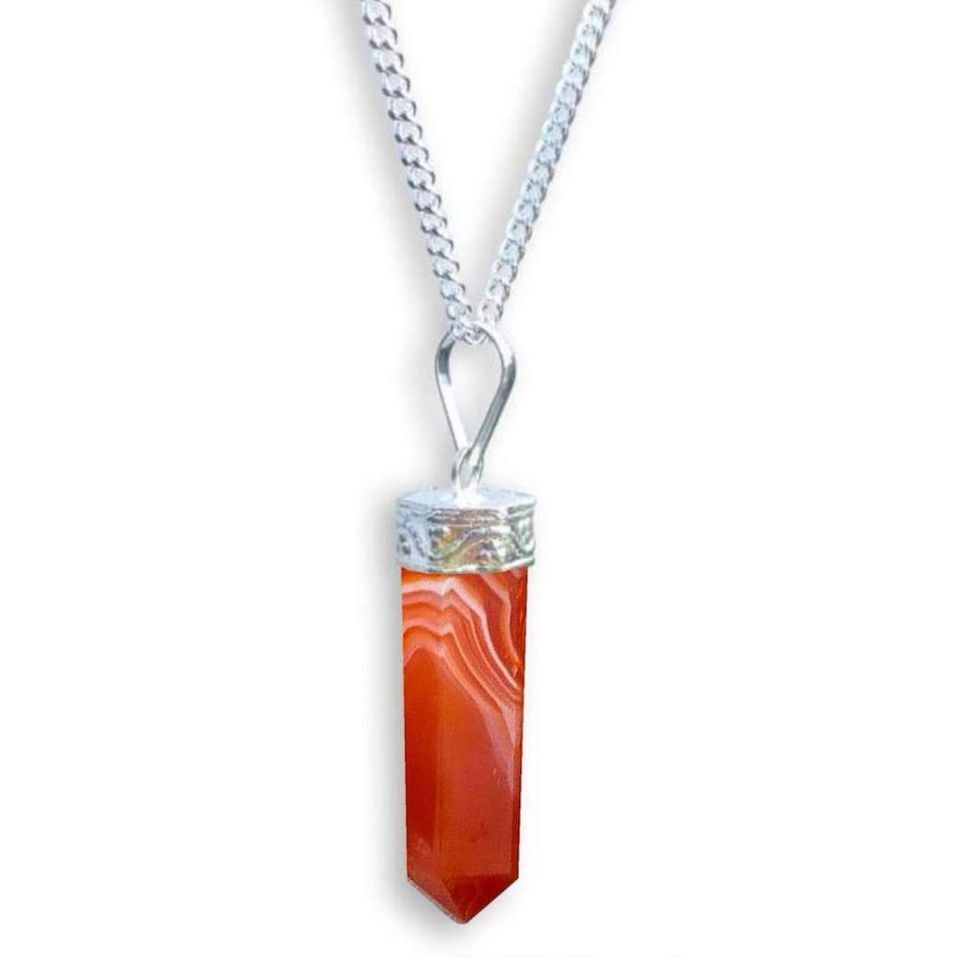 Carnelian Crystal Chakra Pendant Pencil Cap Sterling Silver Necklace Heal