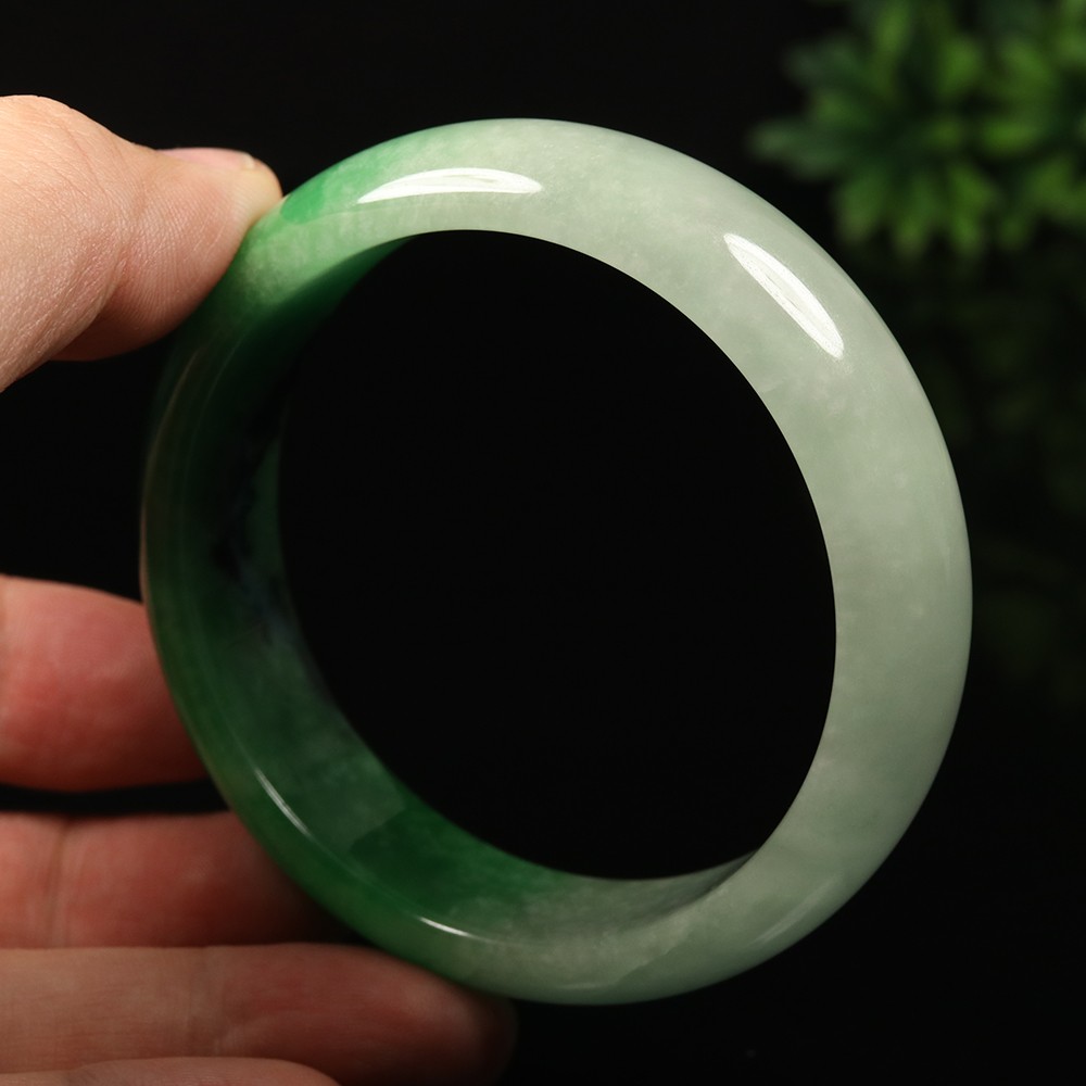 61mm Black Emerald Green Jadeite Jade Bangle Bracelet Burma Jade Bangle A-13935