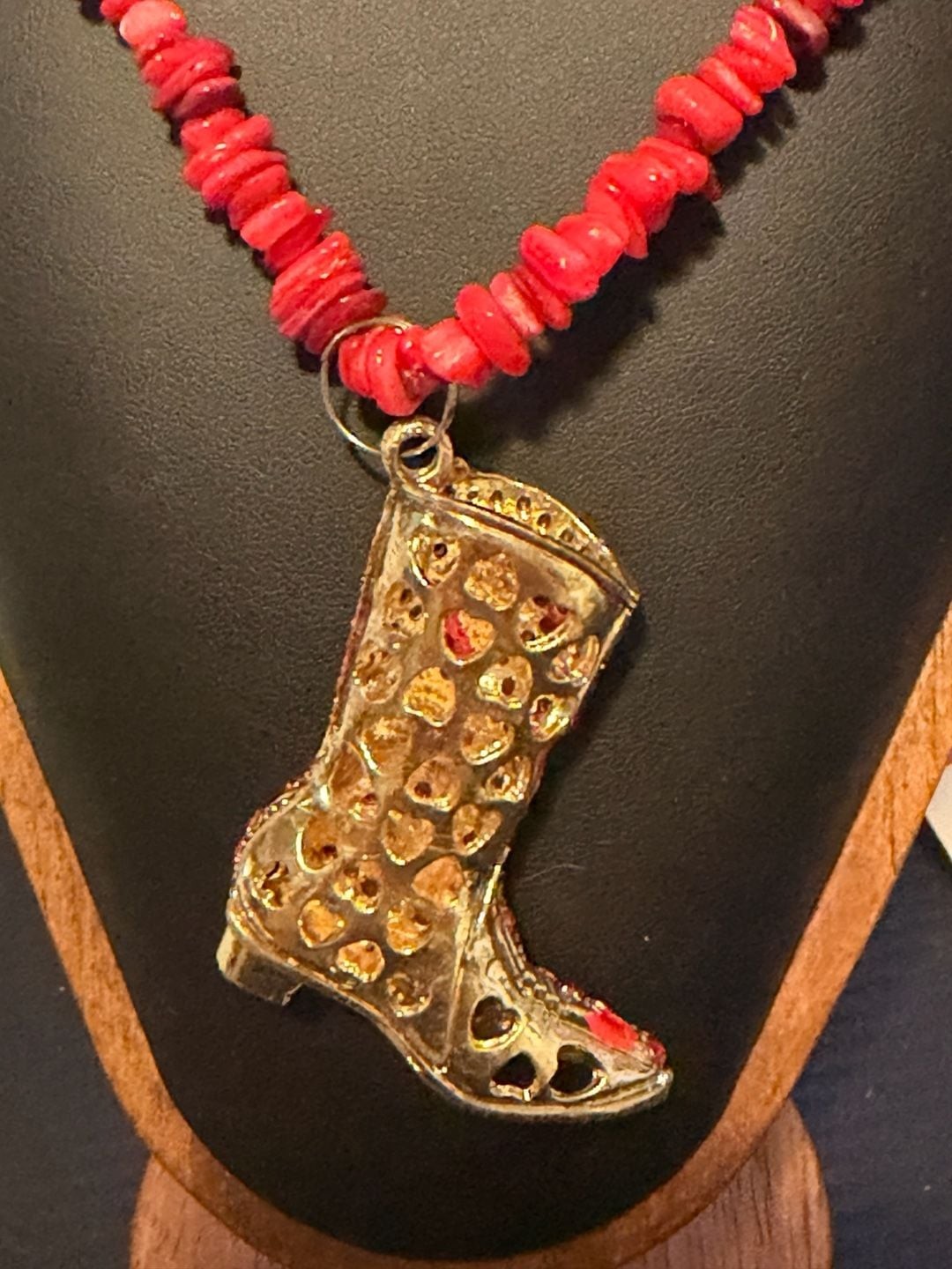 Red Ruby Crystal Cowboy Boot Rodeo Cowgirl necklace