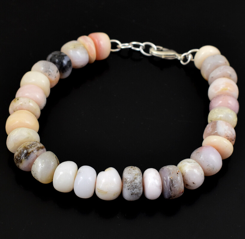 190.00 Cts Natural 7″ Long Pink Australian Opal Round Beads Bracelet NK 31E131
