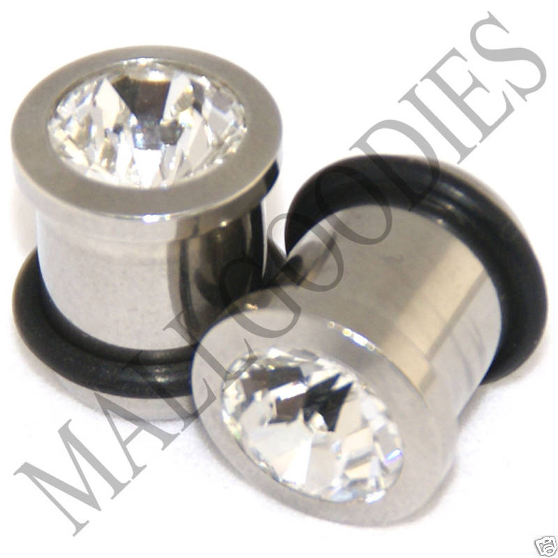 0309 Steel Solid Clear Faceted Crystal Gem Retainer Ear Plugs 00 Gauge 00G 10mm