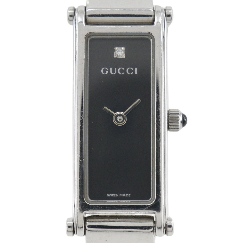 Gucci 1500L Ladies Quartz Rectangular Watch Black Dial St. Steel Used