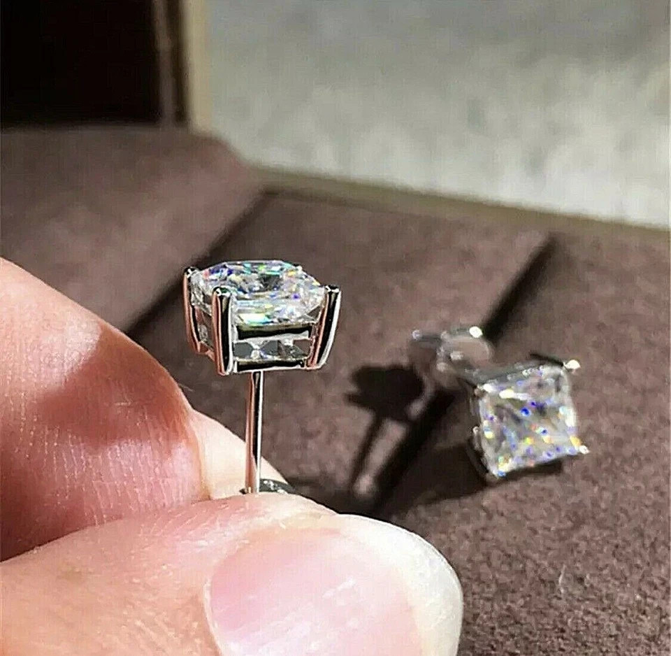 Princess-Cut Crystal Stud Earrings in Sterling Silver in PushBack Setting