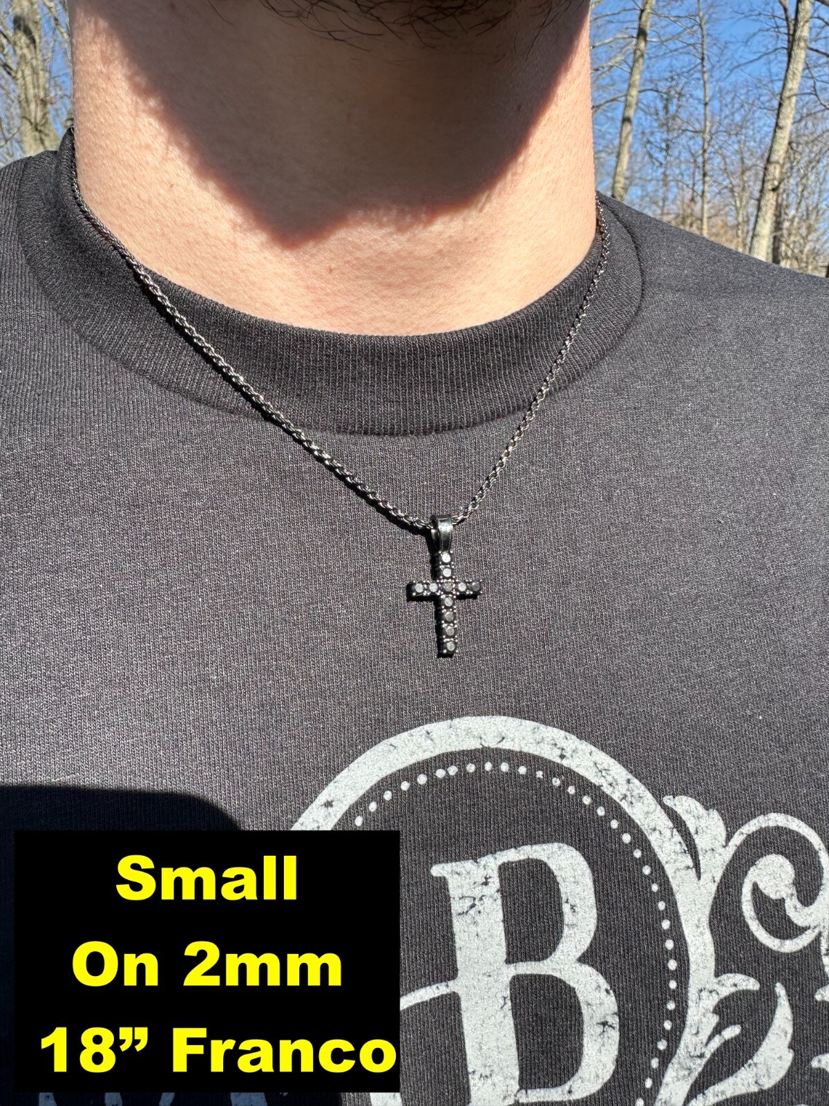 Black MOISSANITE Real Oxidized Rhodium 925 Silver Cross Iced Pendant Necklace