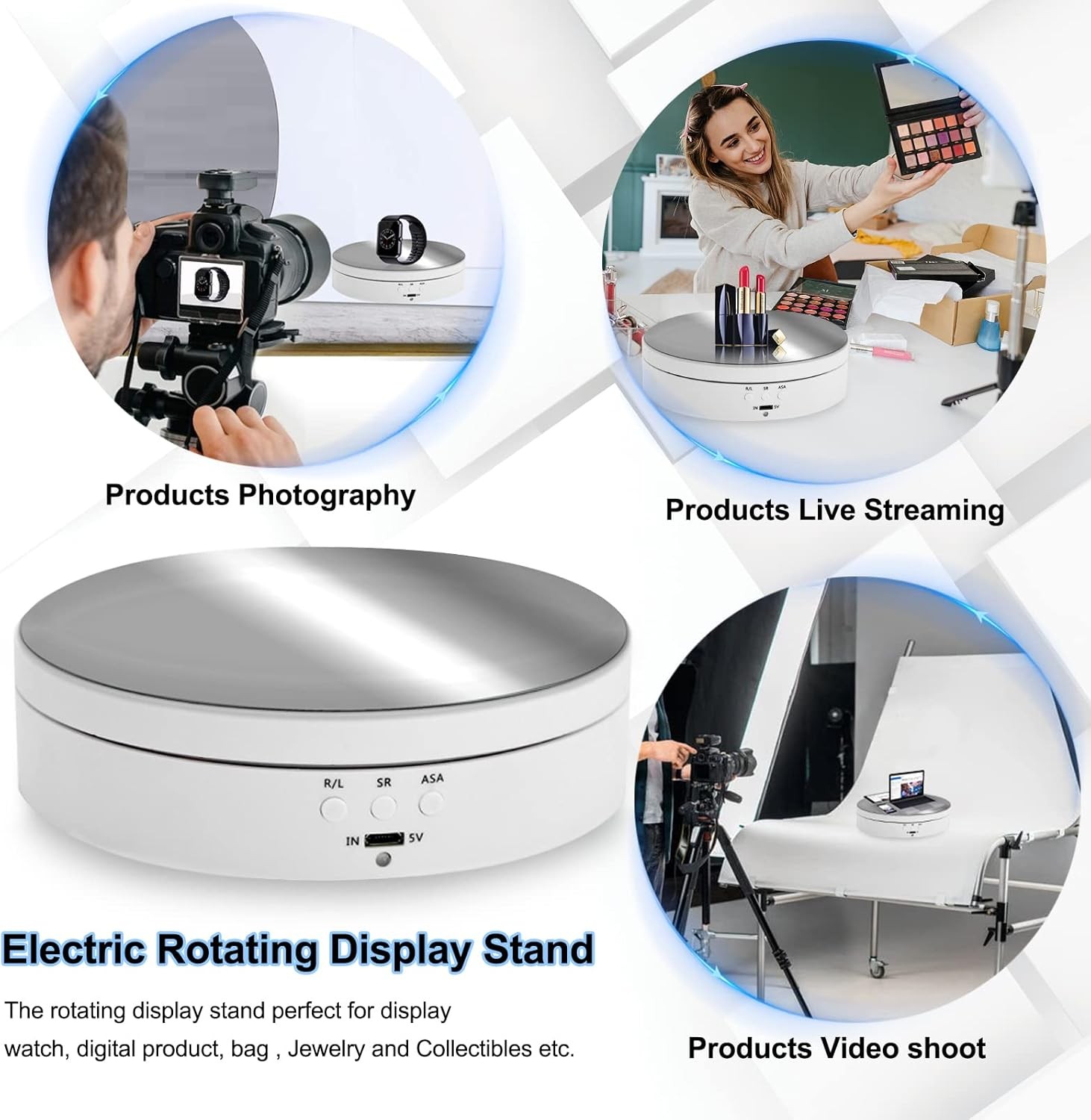 360° Electric Motorized Rotating Display Stand Jewelry Photography Show Holder
