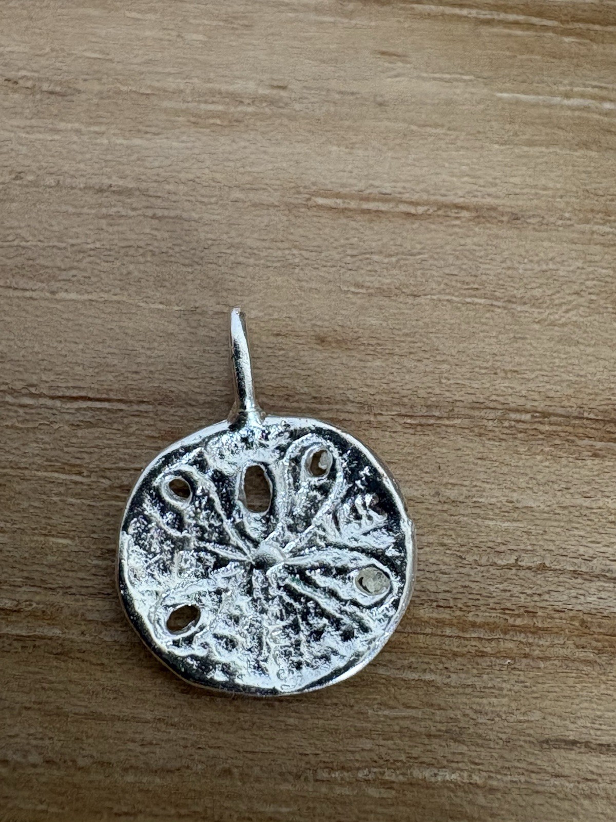 Vintage 14K White Gold Sand Dollar Charm Textured Ocean Beach Pendant