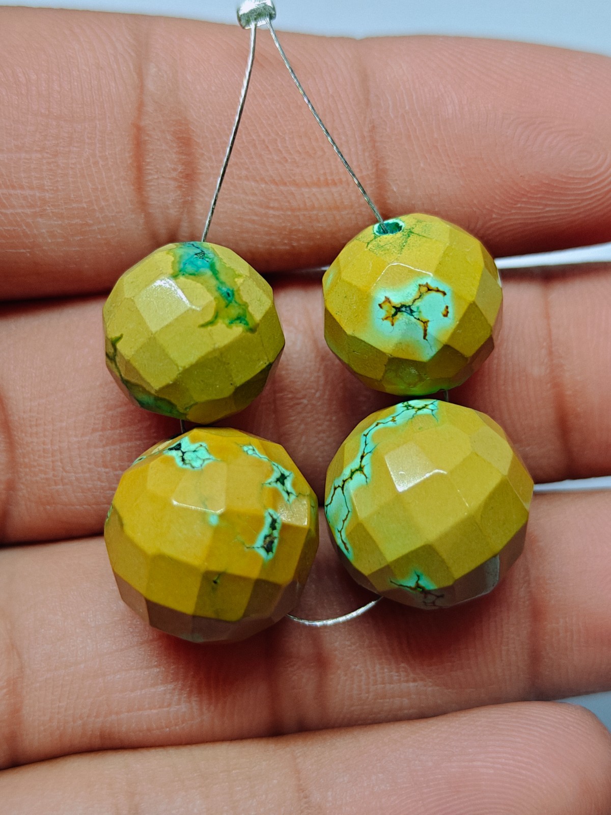 Natural Tibetan Turquoise Faceted Round Ball Beads, Loose Gemstone For Jewelry