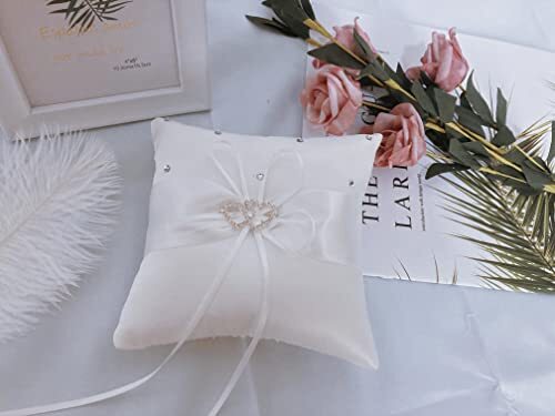 Ring Pillow,Pearls Ring Cushion, Ring Bearer, Ring 1 PACK White Heart Shape