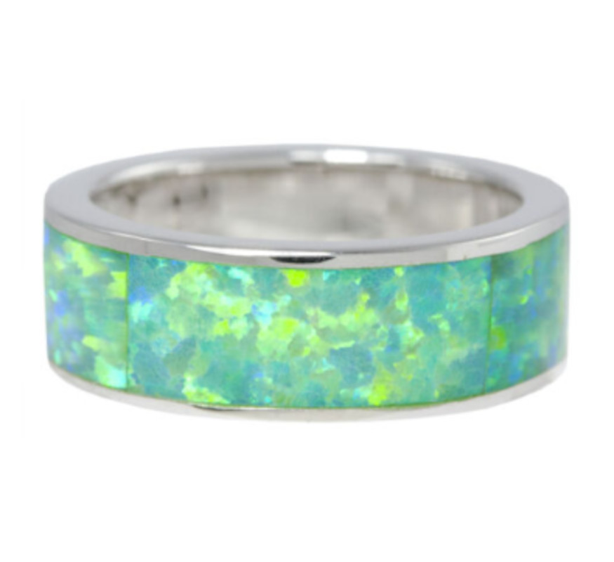 6MM Created Opal Ring Sterling Silver 925 Band Eternity Green Blue Fire Sz 5-10