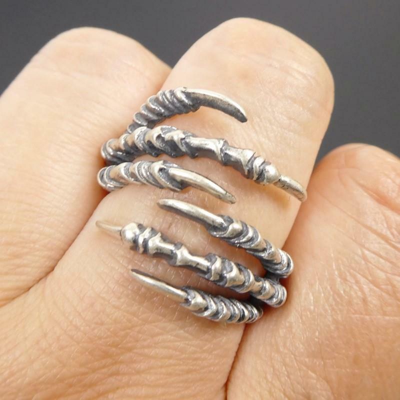 925 Sterling Silver Bird Eagle Claw Wrap Ring Adjustable Gothic Unique Men Women