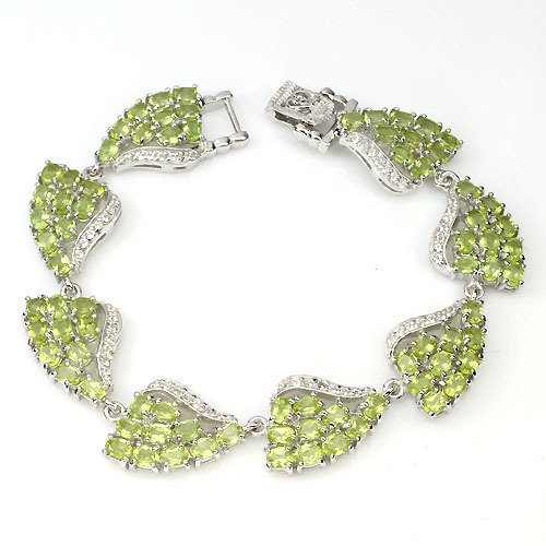 RARE! FASCINATING NATURAL TOP RICH GREEN PERIDOT-WHITE TOPAZ 925 SILVER BRACELET