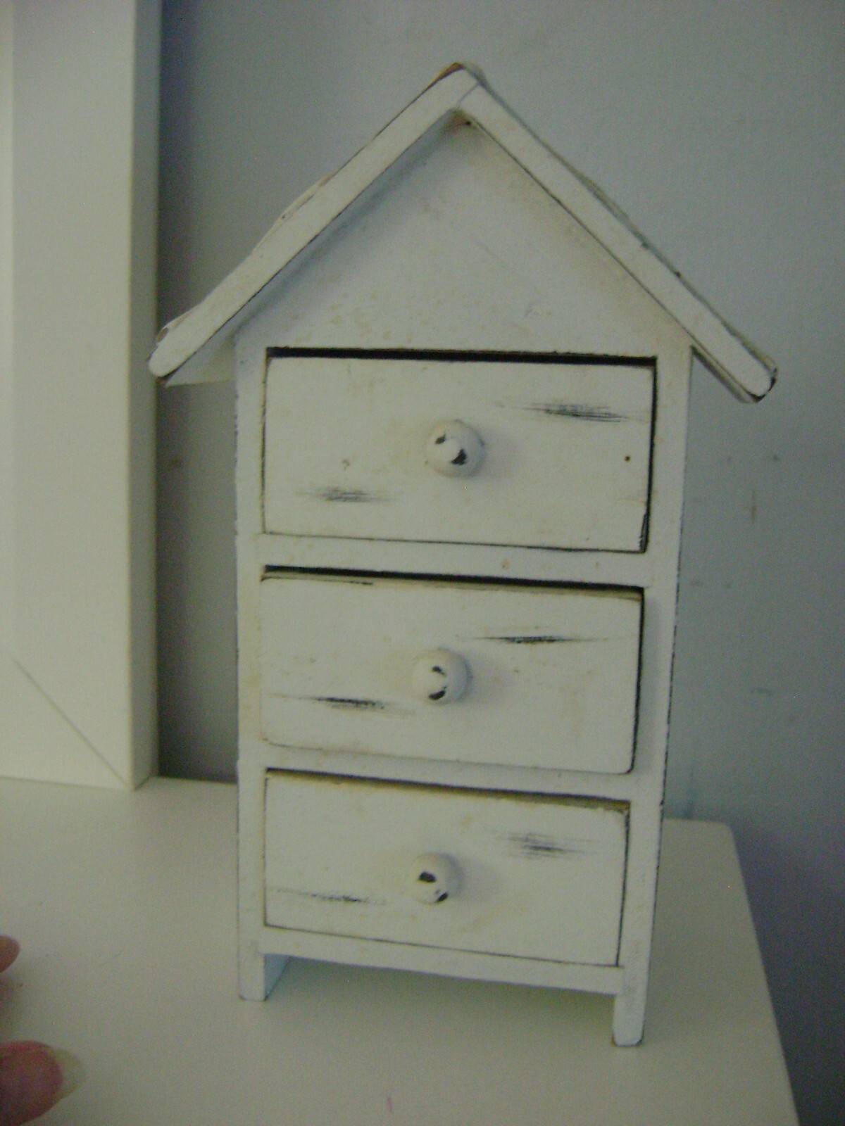 Wood Mini Dresser House Shape Jewelry or Trinkets Box/ 3 Drawer/ Storage