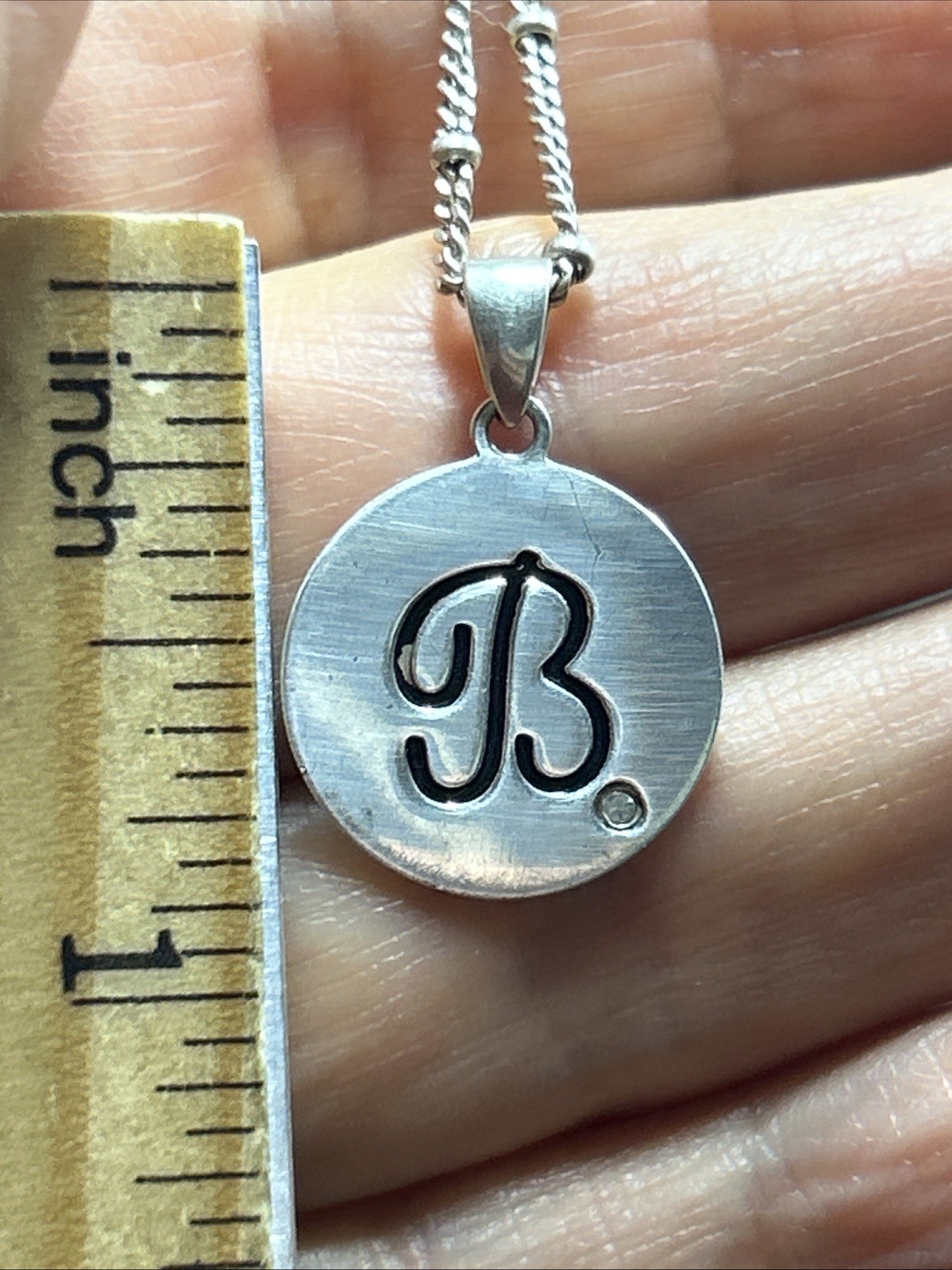 44. NVC Sterling 925 Ball Curb chain Letter Initial B Pendant Necklace 19″, 5.6g