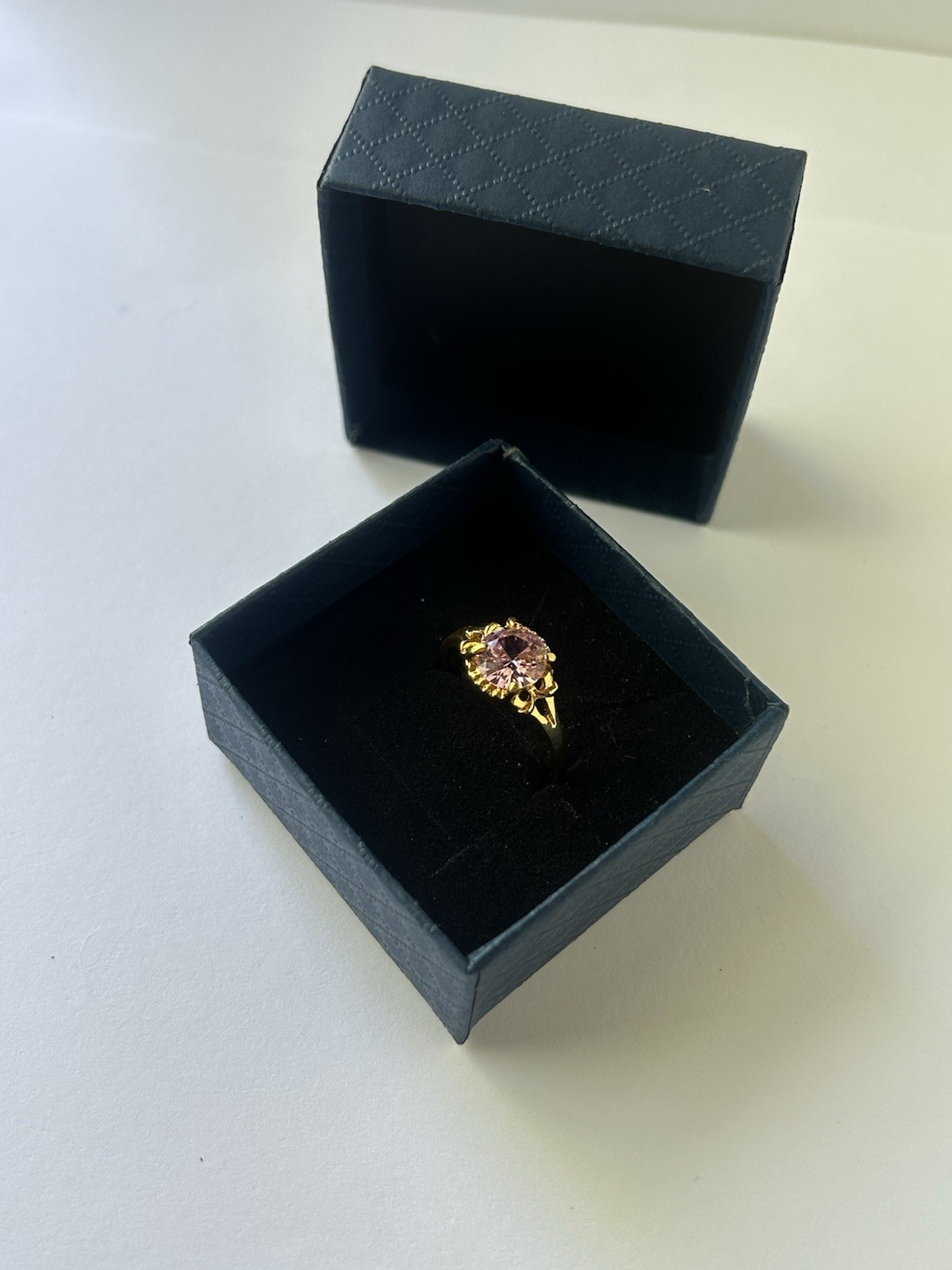 Vintage Pink Cubic Zirconia Ring Gold Plated Womens Size 9.5